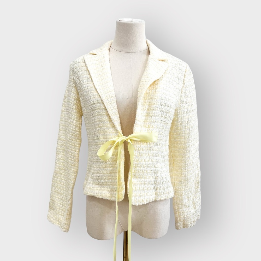 Y2k BLUSH Light Yellow Ribbon Closure Blazer (Sz M)
